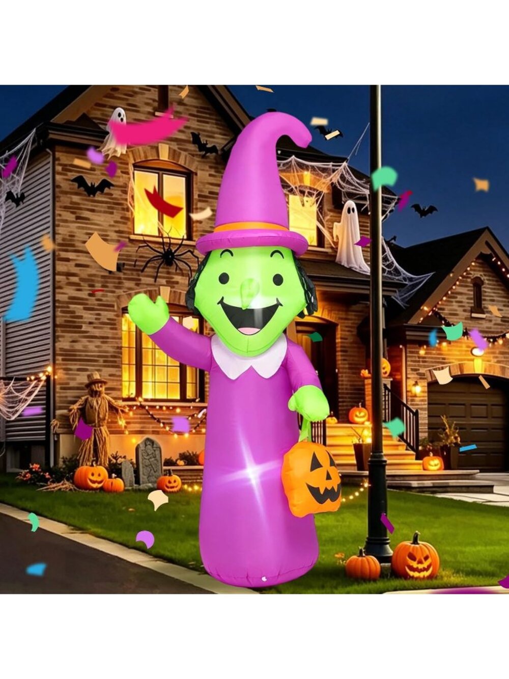 🎃 5 FT Witch Pumpkin Halloween Inflatable Outdoor Yard Decor Built-In LED Light